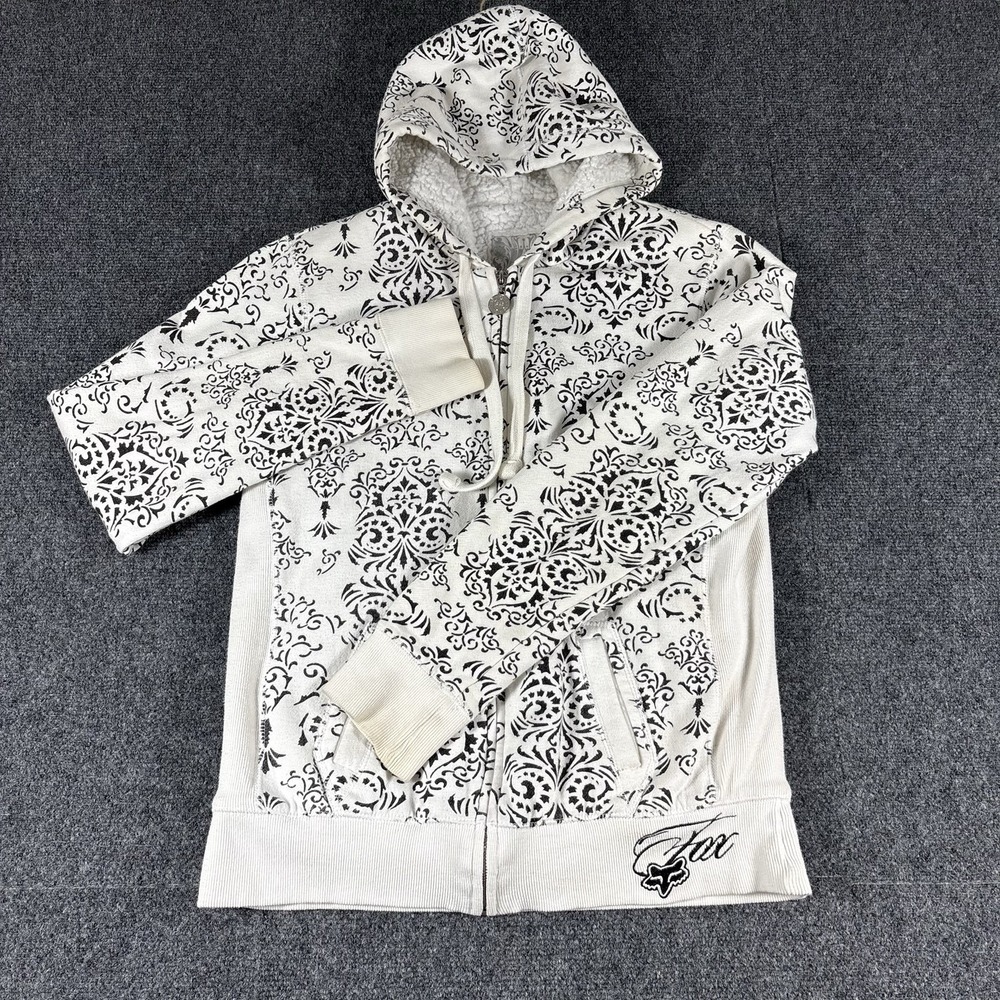 Vintage Y2K Fox Racing Hoodie Womens XL White Sasquatch Sherpa Lined Full Zip